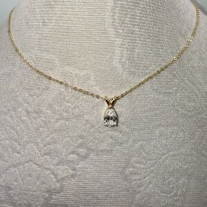 Elegant Gold Pear shaped moissanite necklace